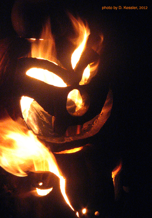 detail of Flaming Pumpkin totem Pole, 2012